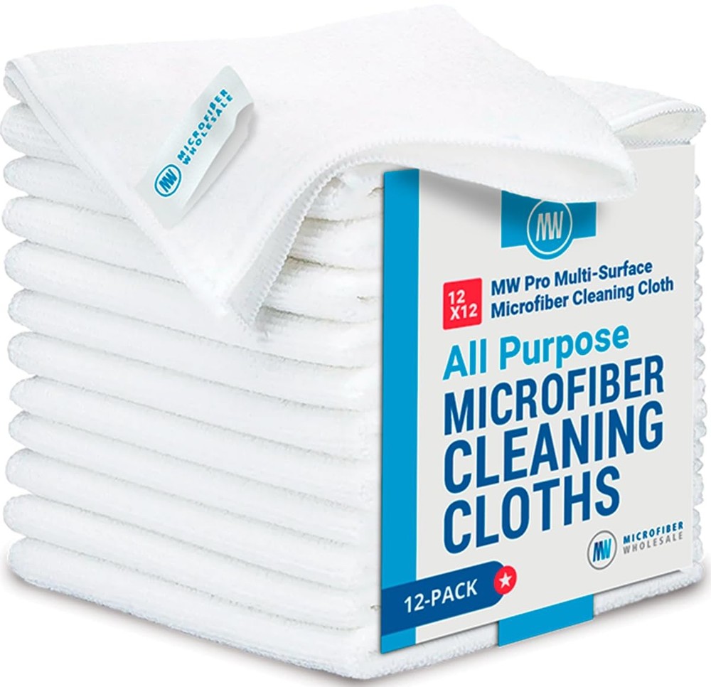 12x12 MW Pro Multi-Surface Microfiber Cleaning Cloths White 12 Pack