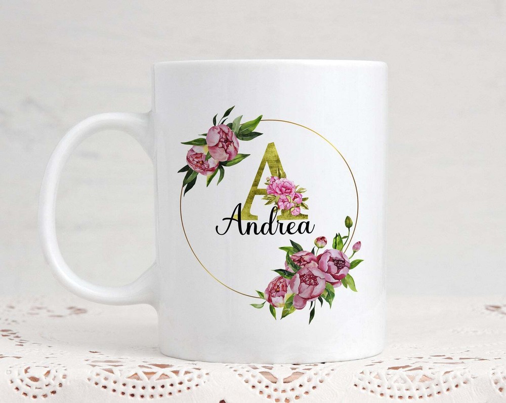 Personalised White Ceramic Mug 11oz Monogram And Name Letter And Name Initial