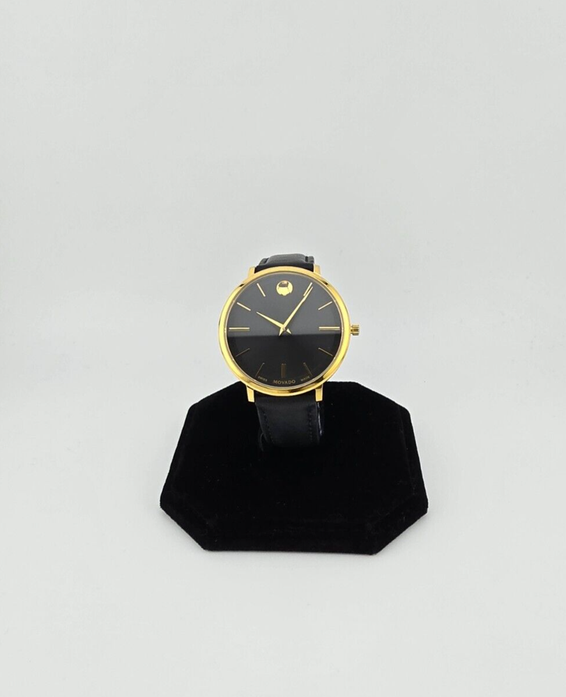 Movado Ultra Slim Women's Black Dial Gold Tone Watch 0607091