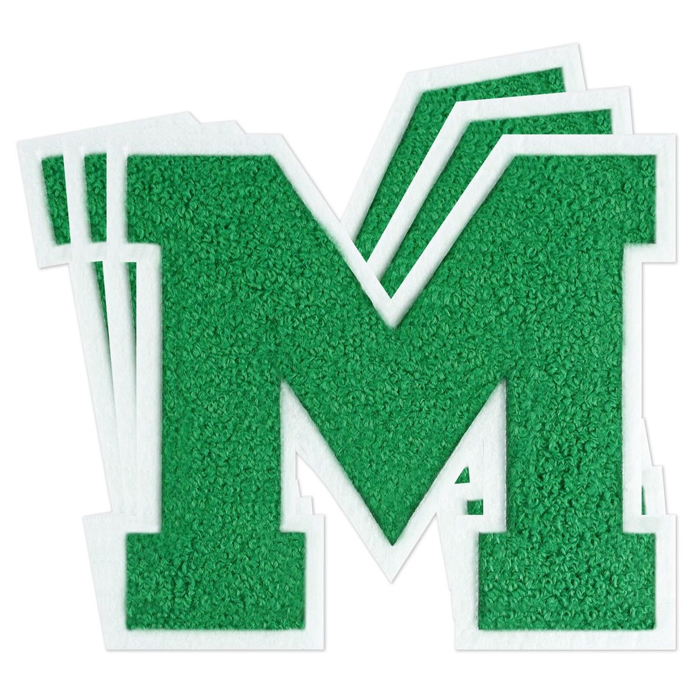 3pcs 4.5in M Green Chenille Varsity Iron On Letter Patches