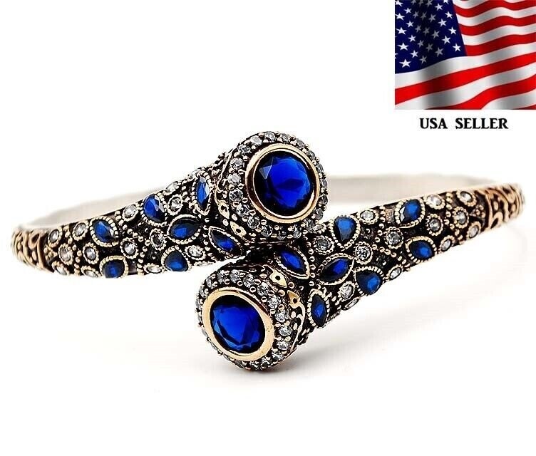 Exquisite Ottoman Empire Inspired 8CT Treated Sapphire Sterling Silver Bracelet ZB1-1