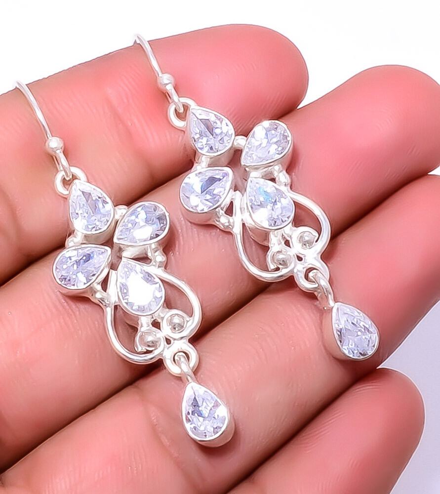 White Topaz 925 Sterling Silver Bali Earring 2.1