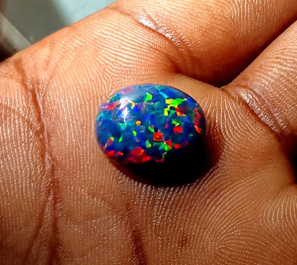 NaturalCertified Black Fire Opal Oval Cabochon 9.70 Ct Australian Loose Gemstone