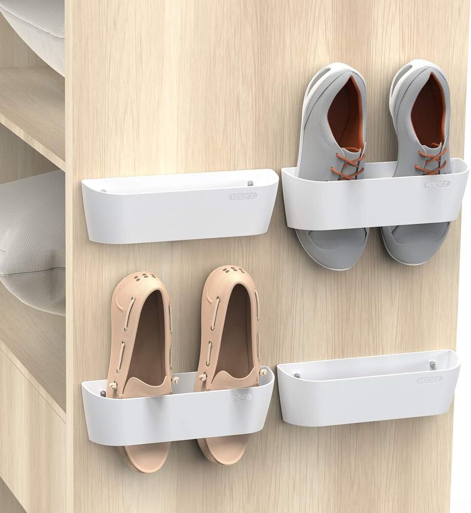 Wall Mounted Shoes Rack 4Pack with Sticky Hanging Strips, Plastic Shoes Holder S