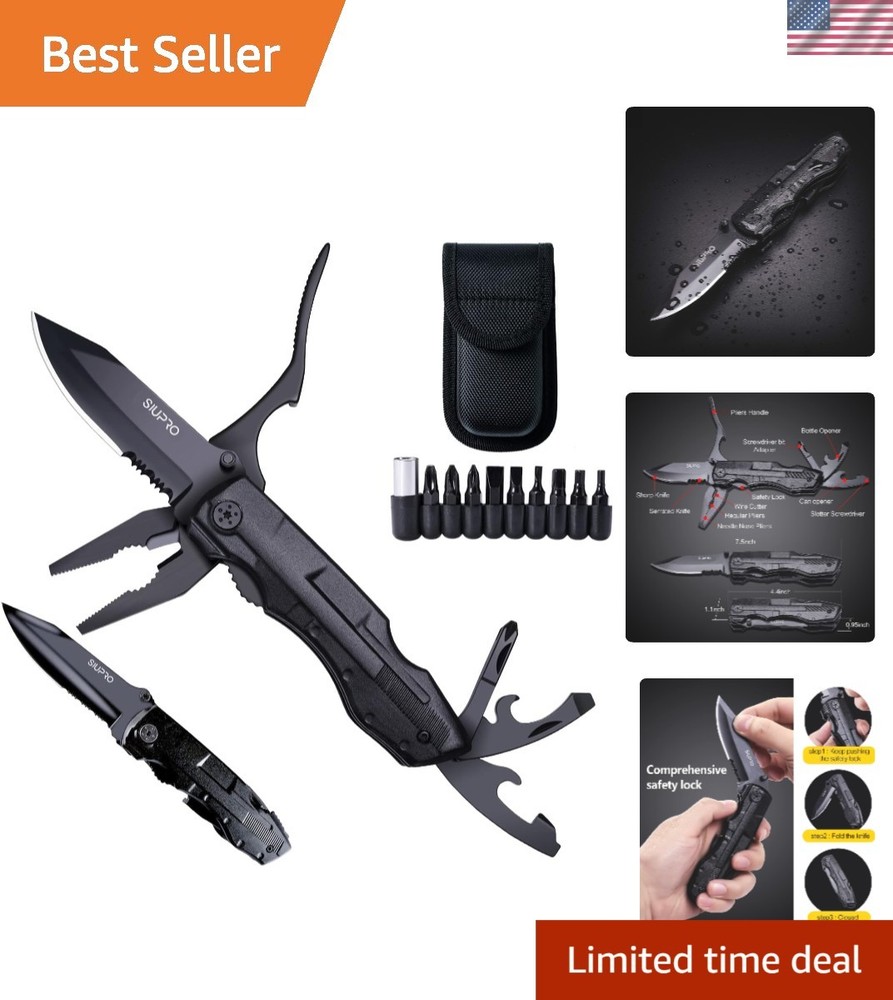 Compact Tactical Multitool Pocket Knife with Safety Lock for Camping