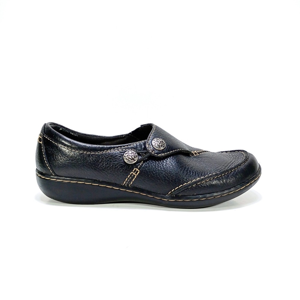 Clarks Ashland Lane Q Womens 7 Black Leather Slip On Loafers