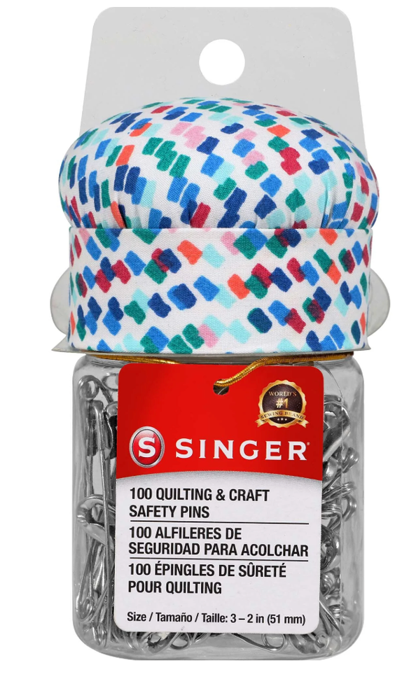 SINGER 100 Safety Pins for Quilting & Craft with Cushion Top Jar
