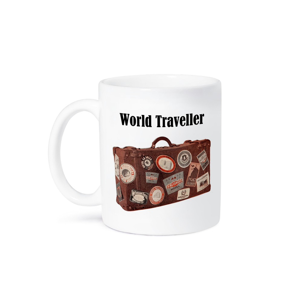 3dRose Vintage Suitcase World Traveller Art Mug