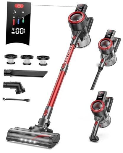 Cordless Vacuum Cleaner, 450W 38KPA Stick Vacuum with Color Touch Display, Up