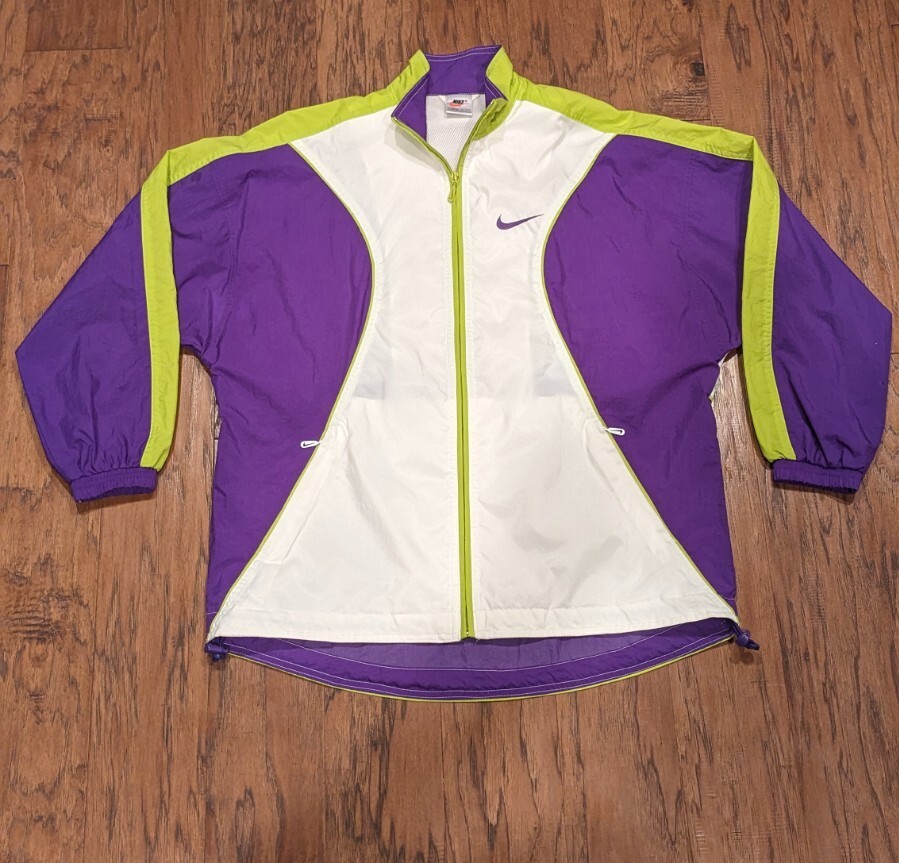 Vintage 90’s Nike Windbreaker Jacket White Green Purple size Medium