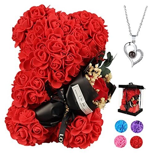 Christmas Rose Bear Gifts for Women, Romantic Gifrs for Girlfriend Rose Red