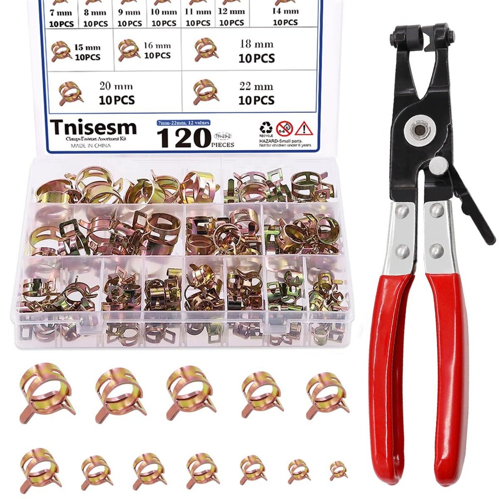 Tnisesm 121Pcs 7-22mm Spring Hose Clamp Assortment kits with Swivel Flat Band...