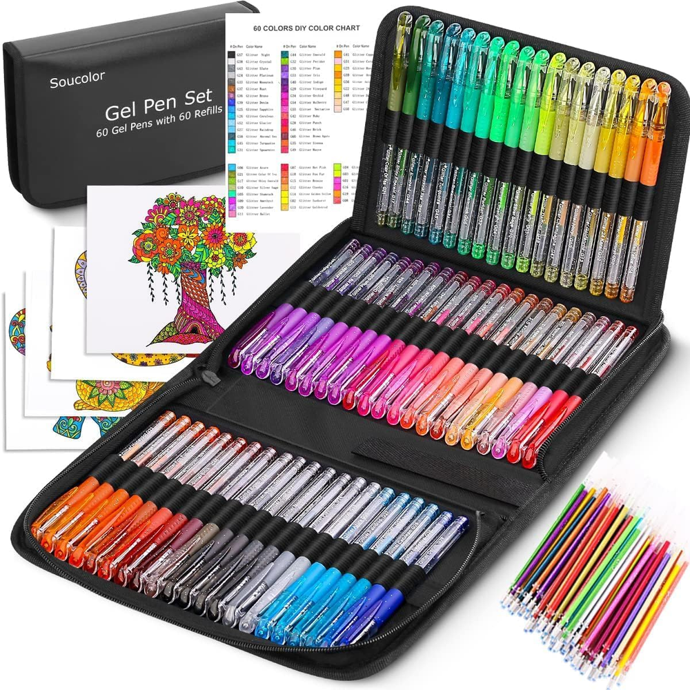 Glitter Gel Pens for Adult Coloring Books, Back to School Supplies, 120 Pack-60