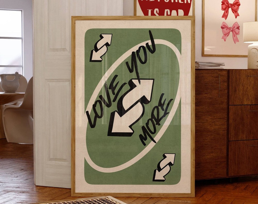 Love You More Print Green Retro Wall Art Playing Card Wall Art Girly Wall Art