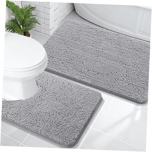 Soft Absorbent Chenille Bathroom Rug Set - 2-Piece U-Shaped Bath Mats