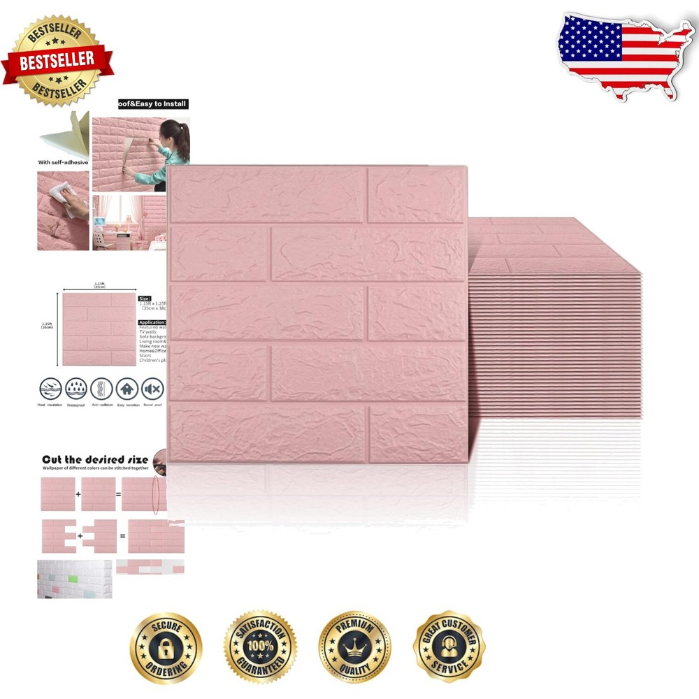 Versatile 40 PCS Pink Brick 3D Wall Panels - Easy Peel and Stick Installation