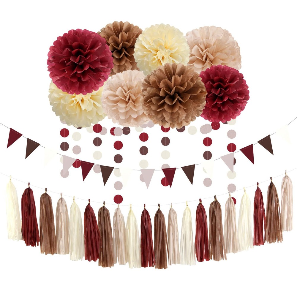Rustic Boho Wedding Decor - 30pc Brown Burgundy Champagne Gold Party Decorations