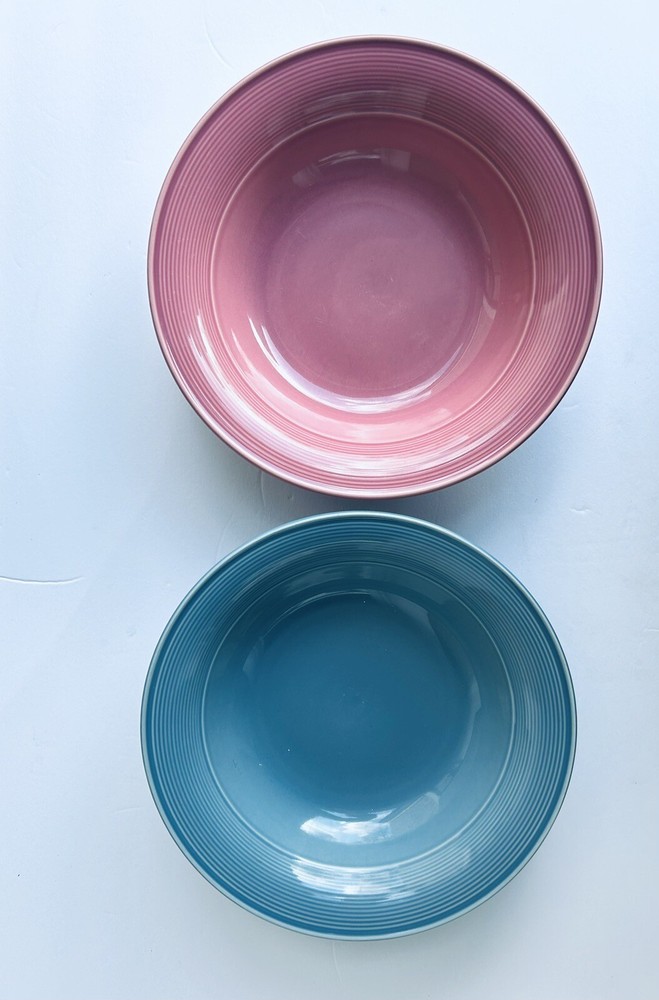 (2) Large Serving Bowls  By Nancy Calhoun Dark Rose & Light Blue