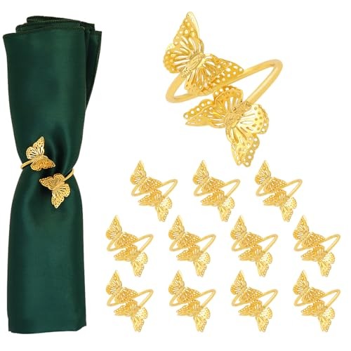 Gold Napkin RingsPC, Butterfly Napkin Ring Easy to Use, Metal 12 Gold Butterfly