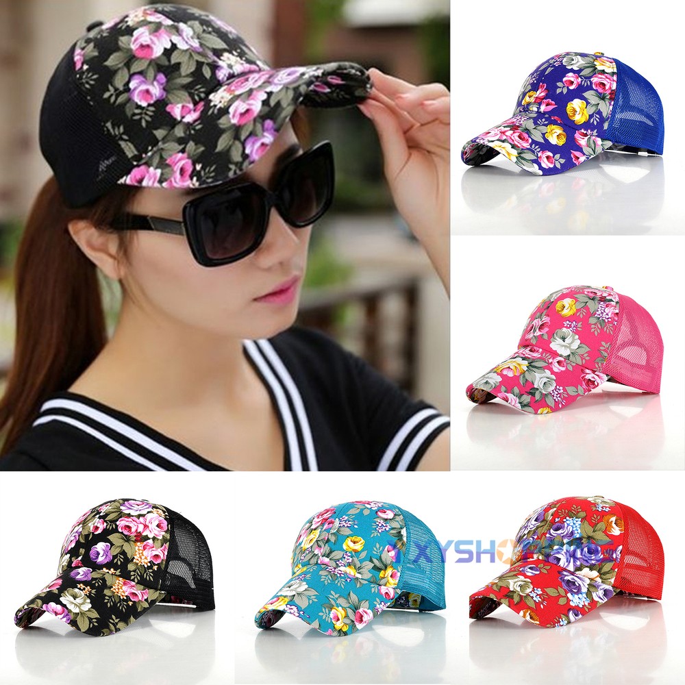 Unisex Women Men Floral Mesh Baseball Caps Sport Golf Breathable Snapback Hat
