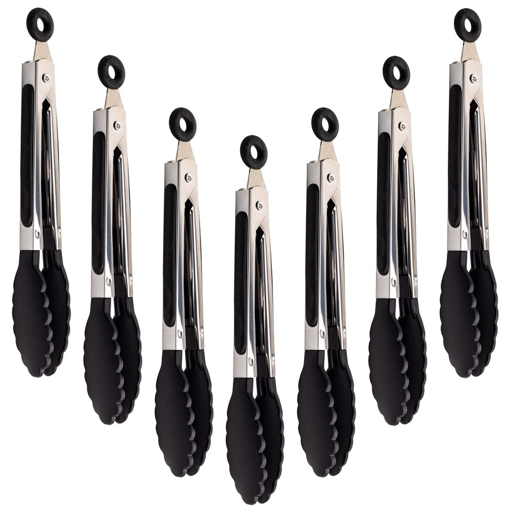 Winning team 7 Pack Kitchen Tongs Set 7-Inch Black Mini Small Food Tongs with...