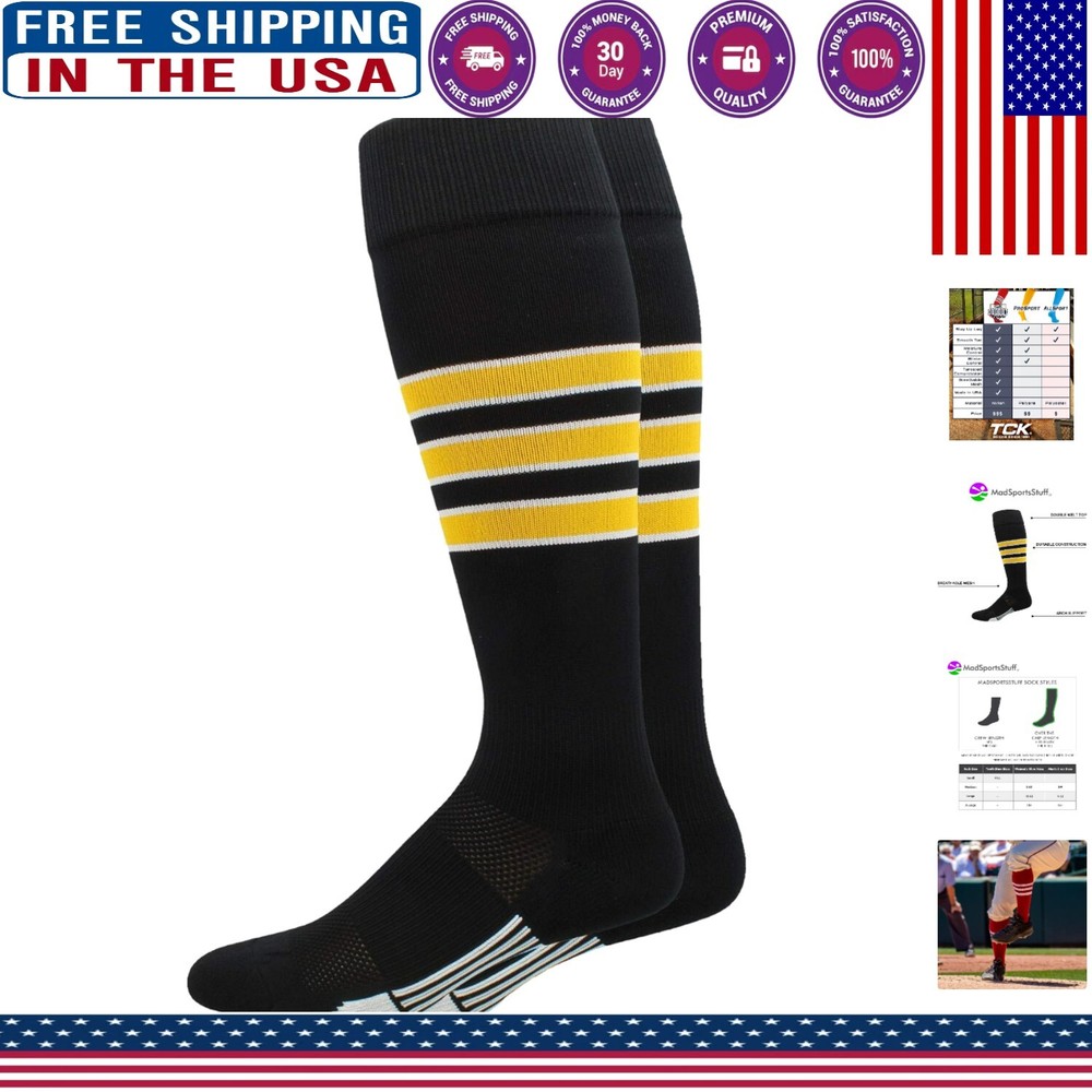 Premium Dugout Black/Gold Baseball Socks – Compression Fit for Ultimate Comfort