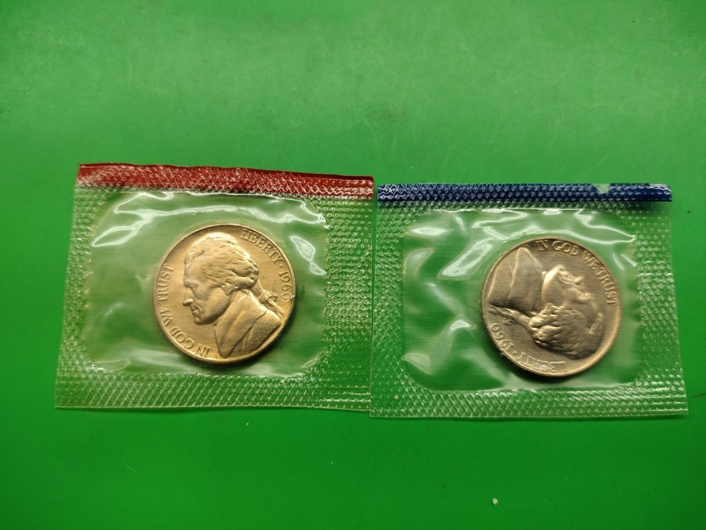 1960 PD Jefferson Nickel Cello Set. From Mint Sets. 2 Coins Per Order.