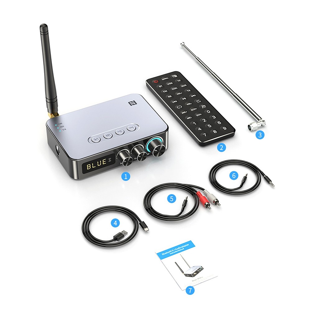 4-in-1 Bluetooth 5.1 Audio Adapter Transmitter Receiver with NFC AUX RCA