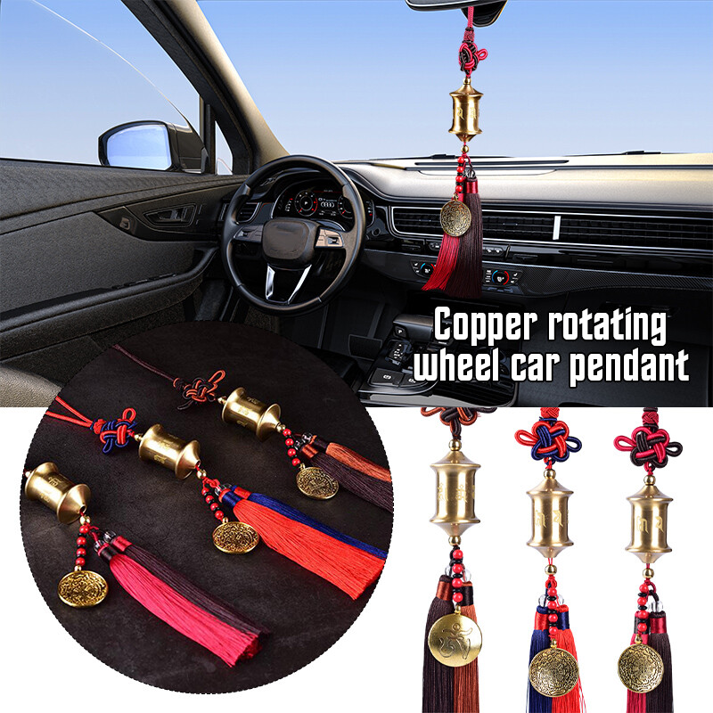 Car Pendant Buddhist Prayer Wheel Tassel Auto Interior Rearview Hanging Ornament