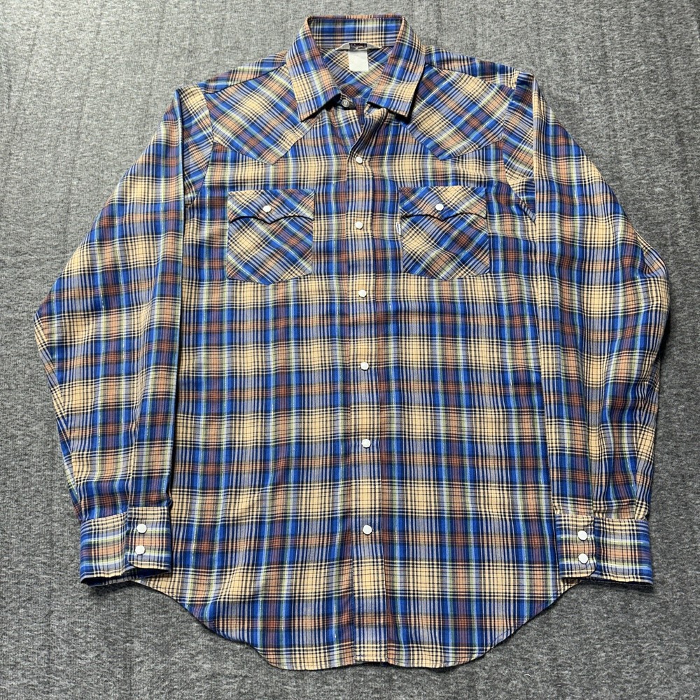 Vintage Levi’s Pearl Snap Shirt Mens Small sz 20 Plaid Long Sleeve Western