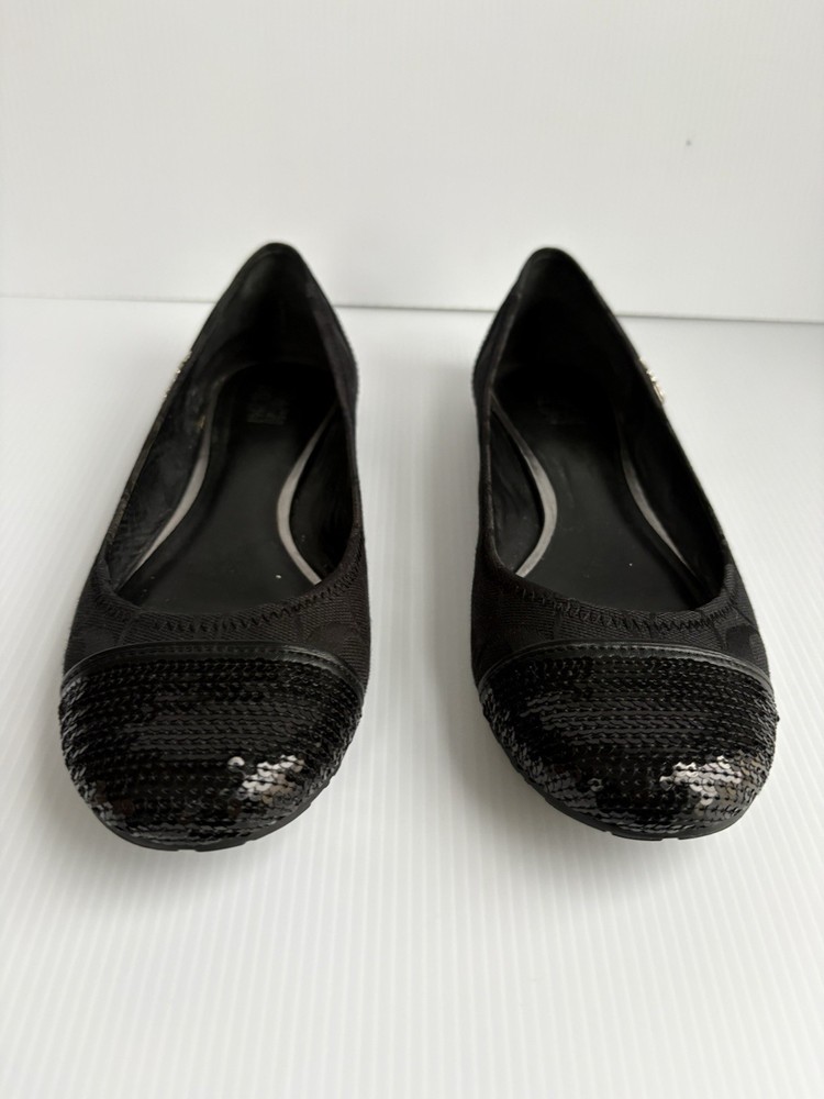 Coach Signature jacquard Ballet Flats With Sequins Black  Size 9 EUC