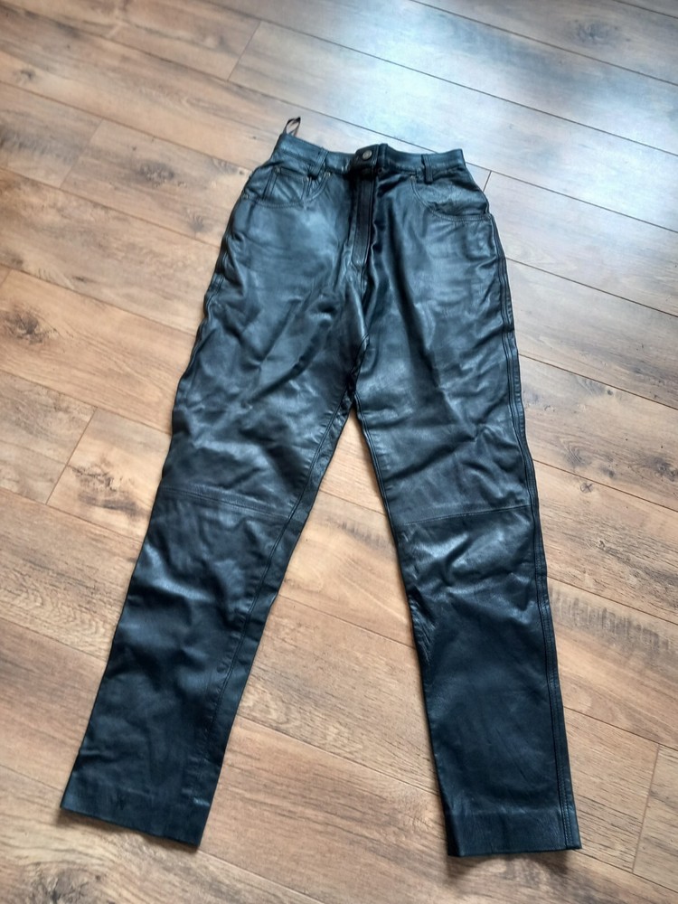 Vintage Black High Waisted Genuine Leather Trousers UK Size 10