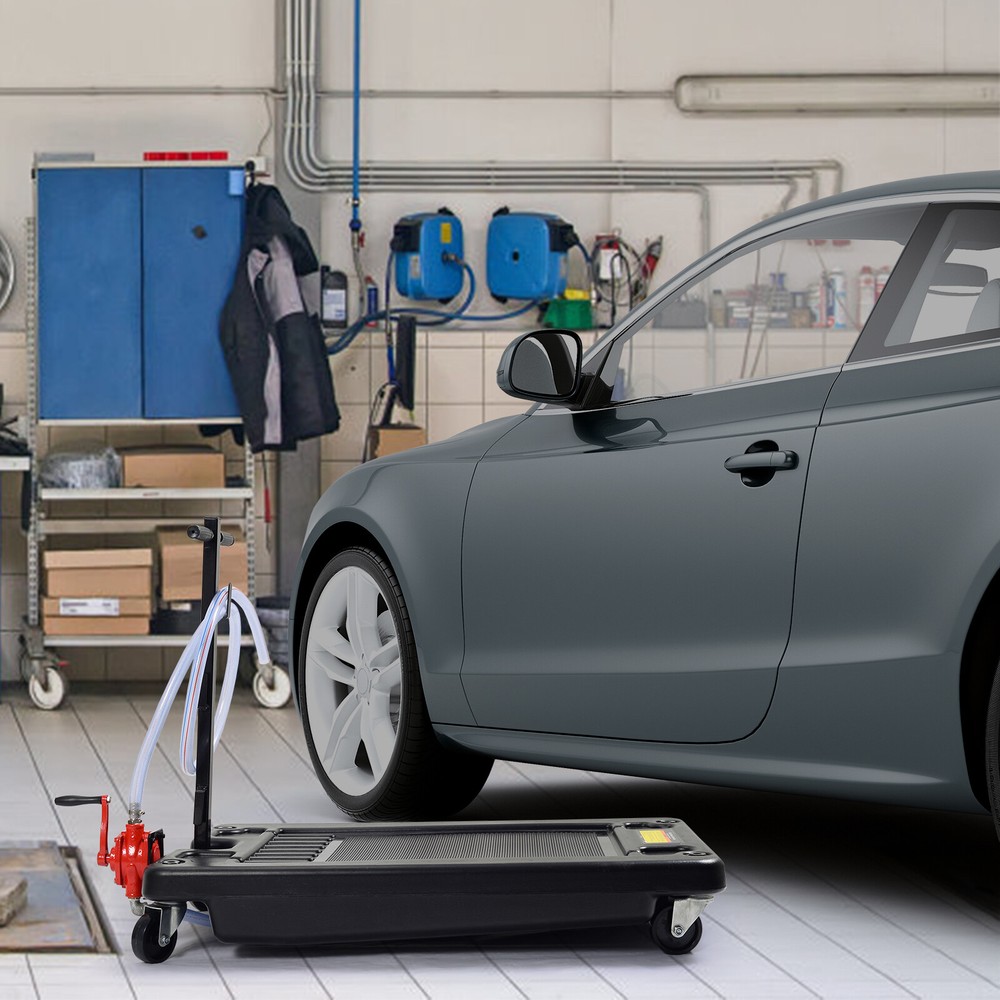 17 Gallon Low Profile Portable Truck Car Oil Drain Pan With Pump 8' Hose