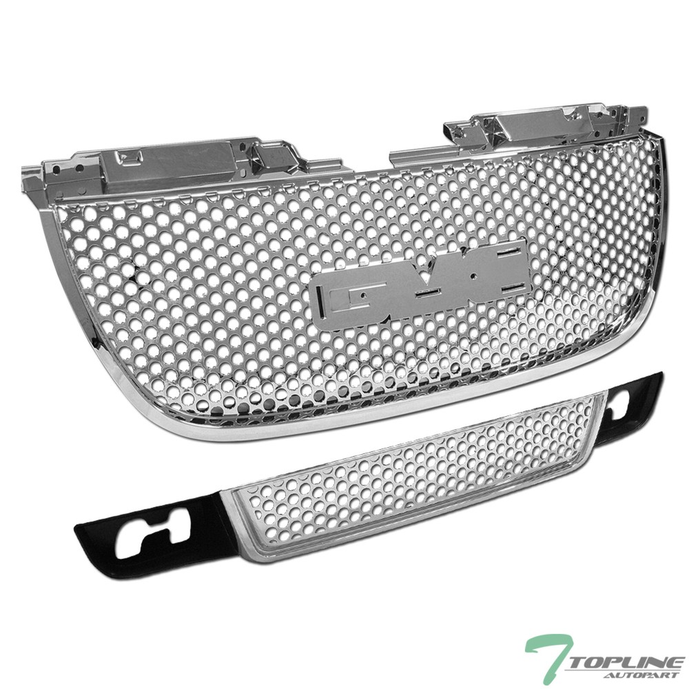 Topline For 2007-2014 Yukon Denali Round Mesh Hood Grill+Bumper Grille - Chrome