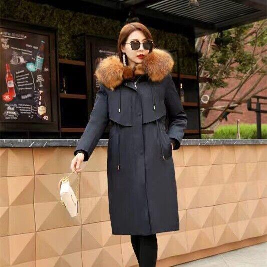 Women's Elegant Long Hooded Faux Mink Parka with Luxury Lining