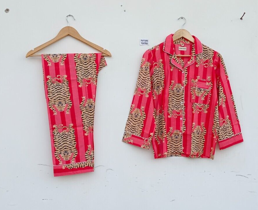 Indian 100% Cotton Floral Print PJ Set for Women - Bridesmaid Nightwear Suit