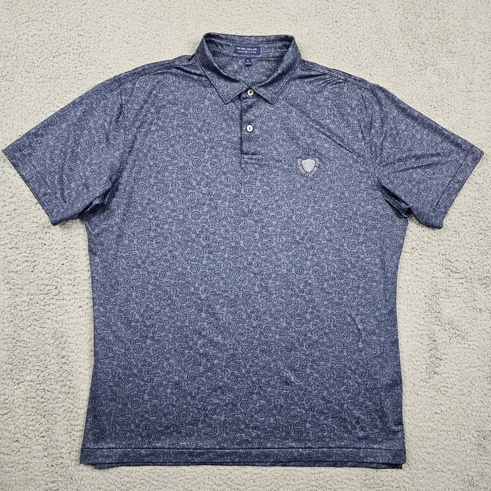 Peter Millar Polo Shirt Mens XL Navy Crown Crafted Printed Golf Performance