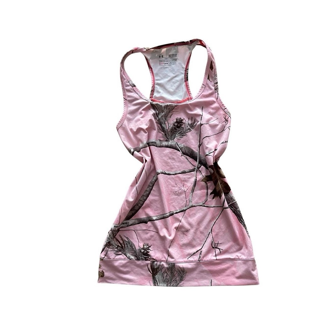 Under Armour Real Tree Women's Med Heatgear Pink Camo Tank Top Racerback Stretch