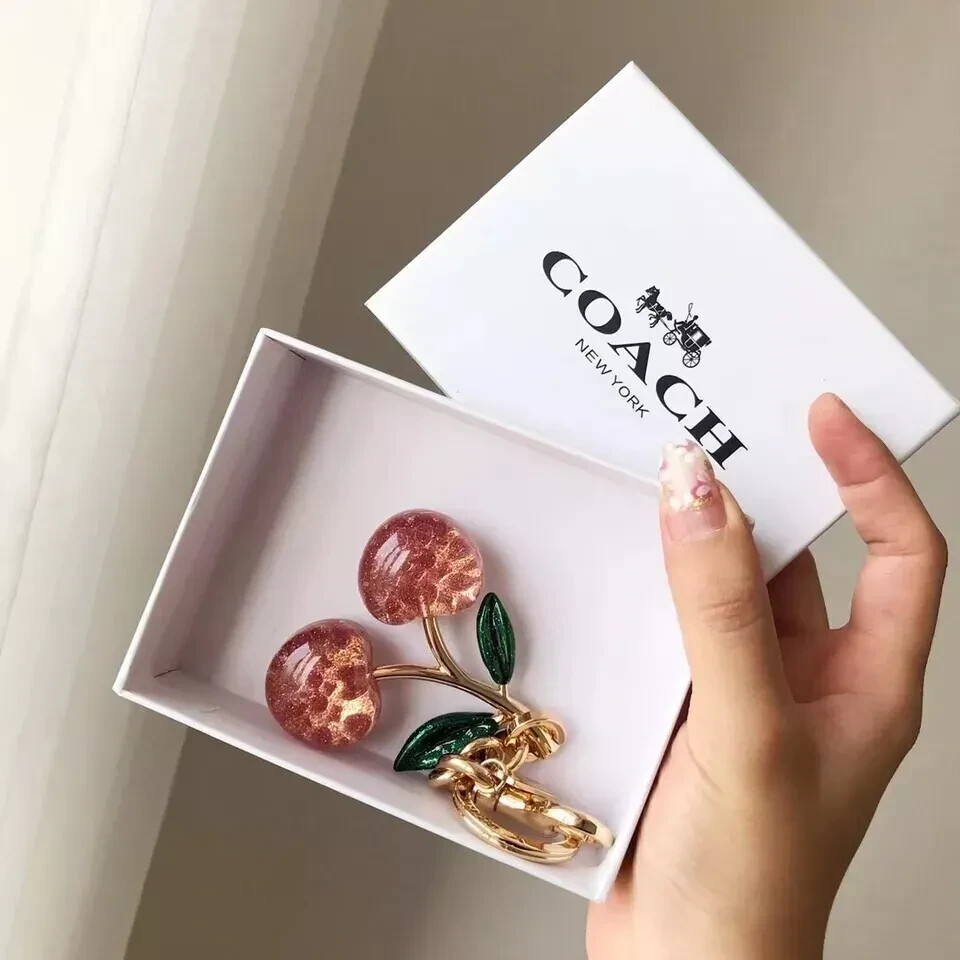 Coach Cherry Bag Charm Keychain Glitter Resin and Metal Brass/Red Apple