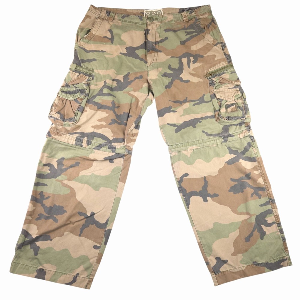 VTG No Boundariues Pants Mens Baggy Camo Cargo Y2K Skater Zip Off Size 36x30