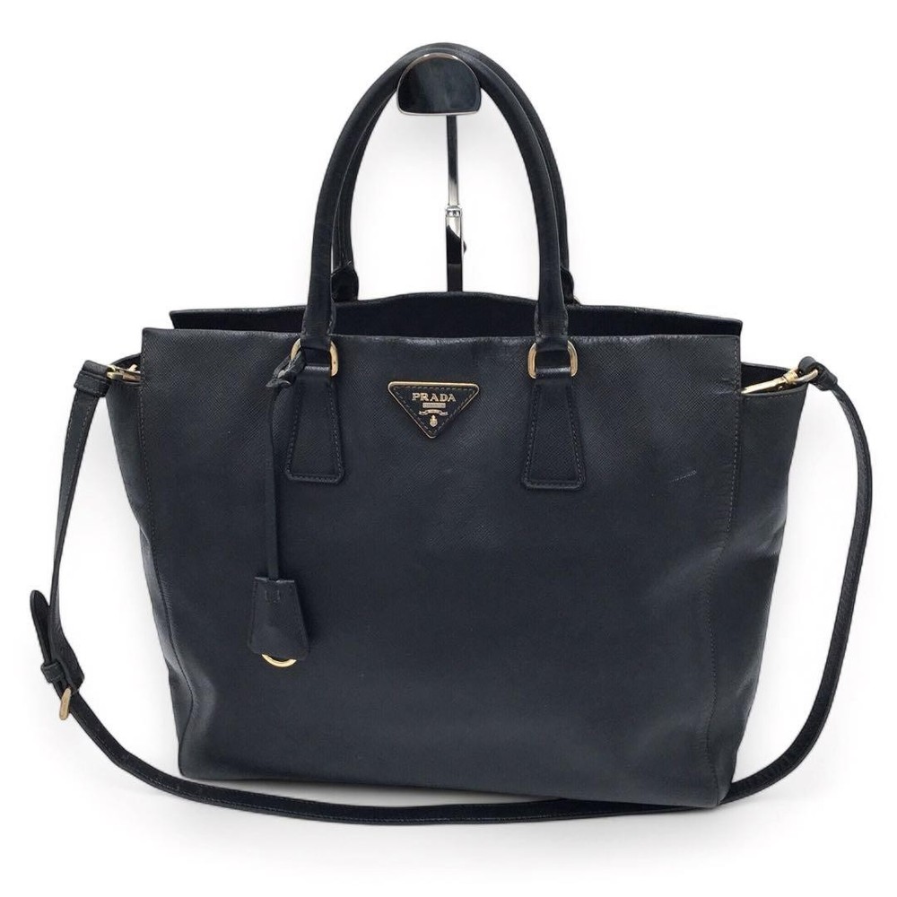 Prada Saffiano Leather Galleria Black Tote Shoulder Bag 2Way