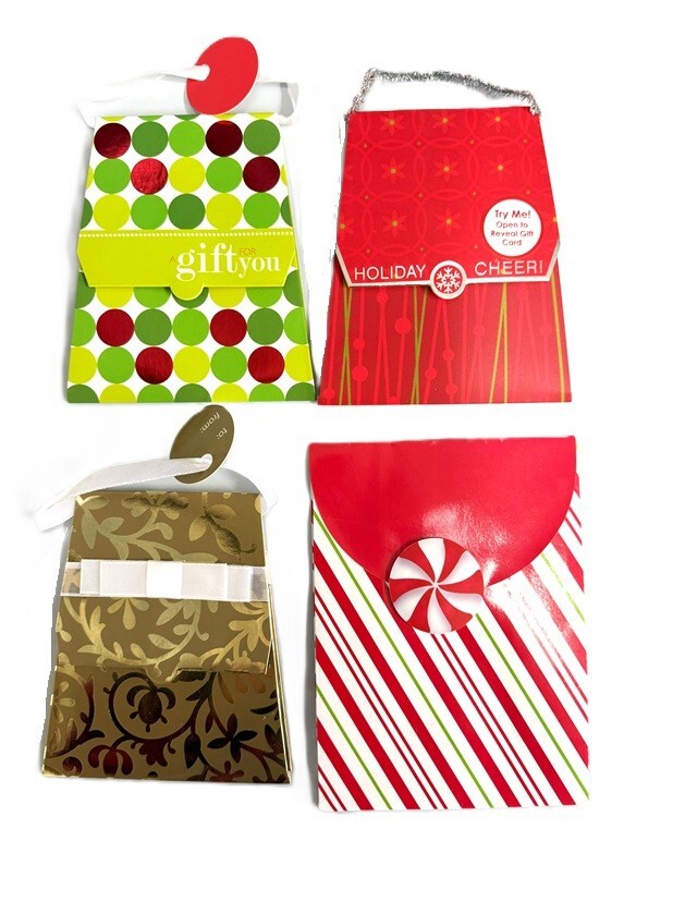 Gift Bag & Gift Card Holder 4 Assorted Design  For Christmas, As Shown-image