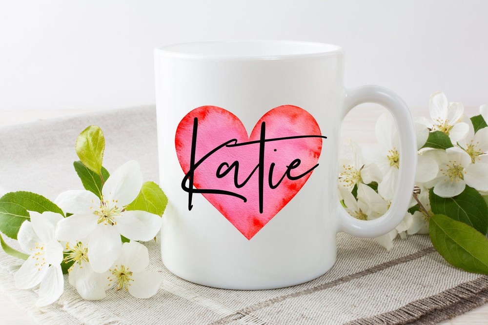 Personalised Mug Bridesmaid Mug Personalised Name Mug Heart Mug Floral Mug