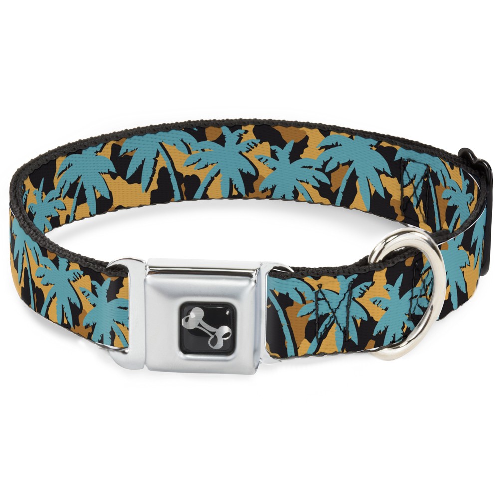 Dog Collar Bone Palm Tree Silhouette Leopard Brown/Turquoise Large 15-24