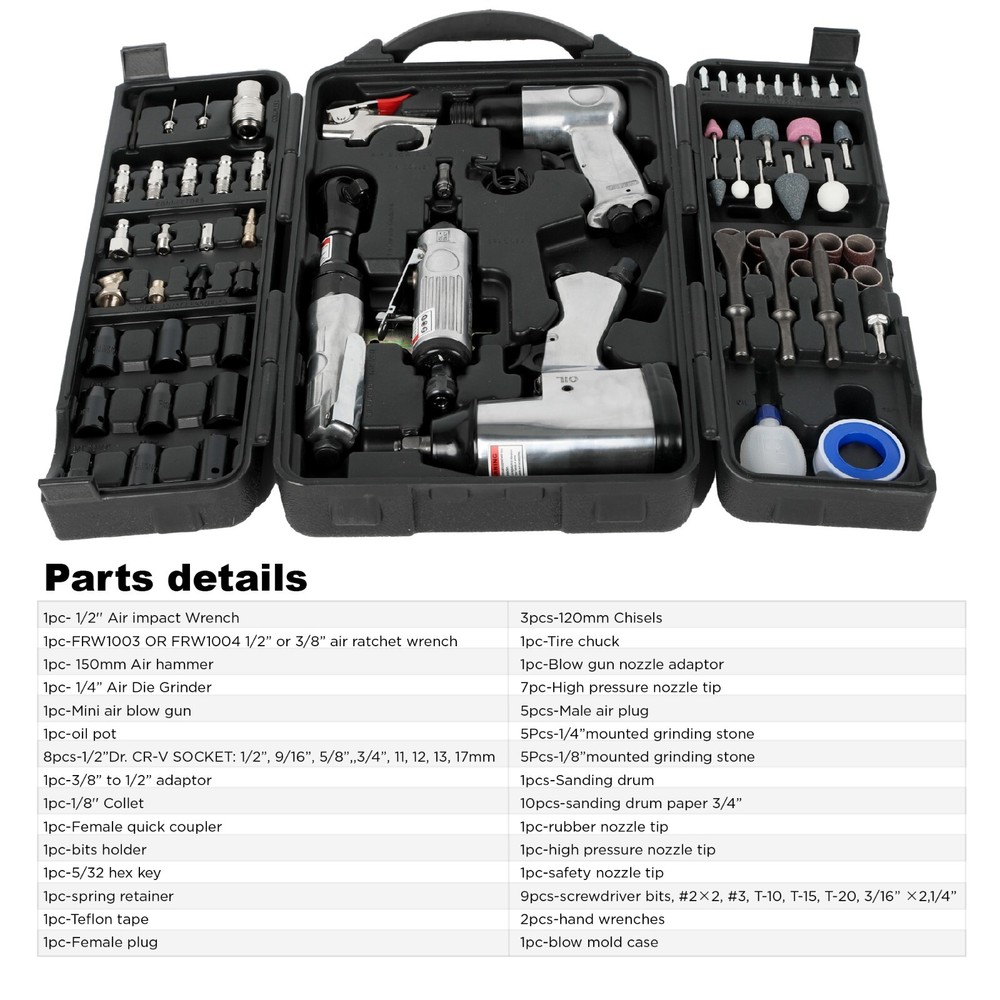 71-Piece Professional Air Tool Kit with Impact Wrench Ratchet Die Grinder and Accessories