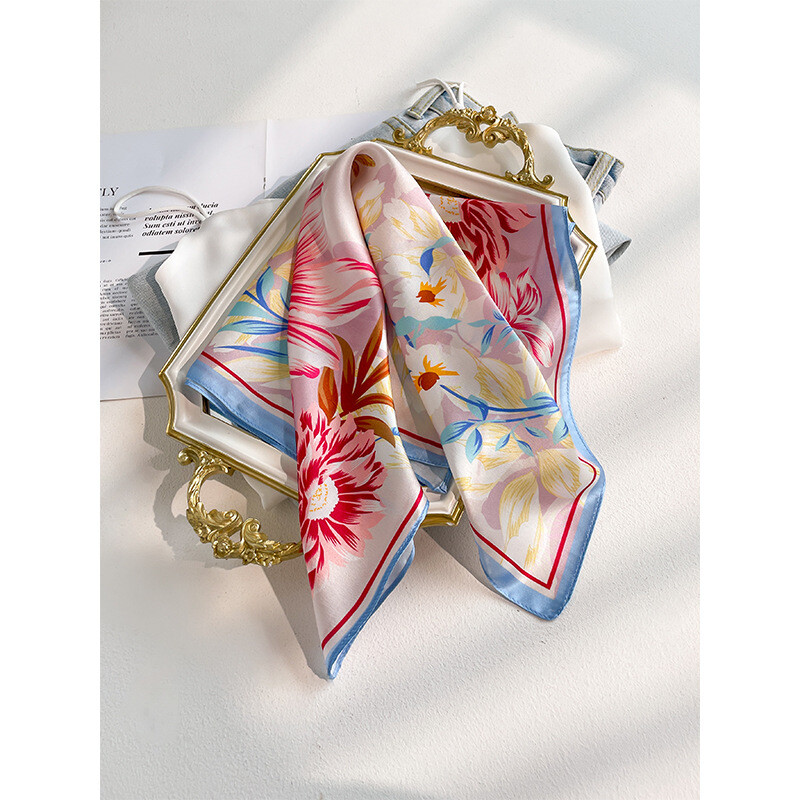 100% Mulberry Silk Scarf Women Square Head Square Necktie Hairband Printed 20