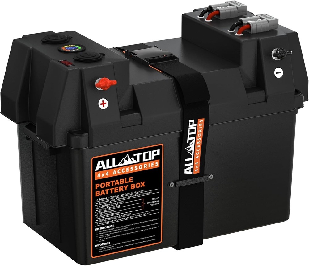 Reliable 12V Battery Box for RV & Solar Use - 50A Connectors & Safety Features
