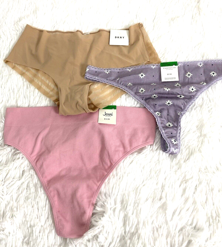 Bundle 3 Modern Mesh Underwear Thong Brief Panties Size L Floral Pink Purple