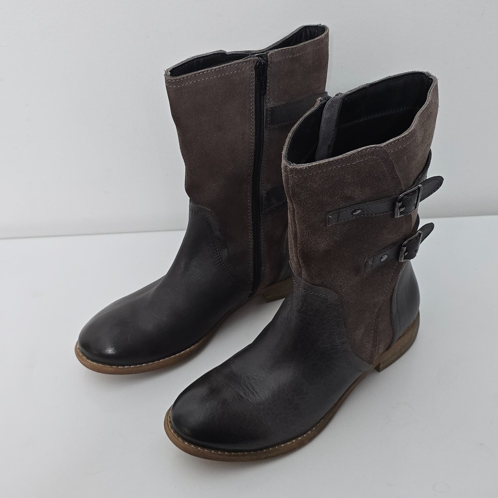 Roan by Bed Stu Suze Boots Womens 6 Brown Leather Suede Riding Buckle Strap Zip