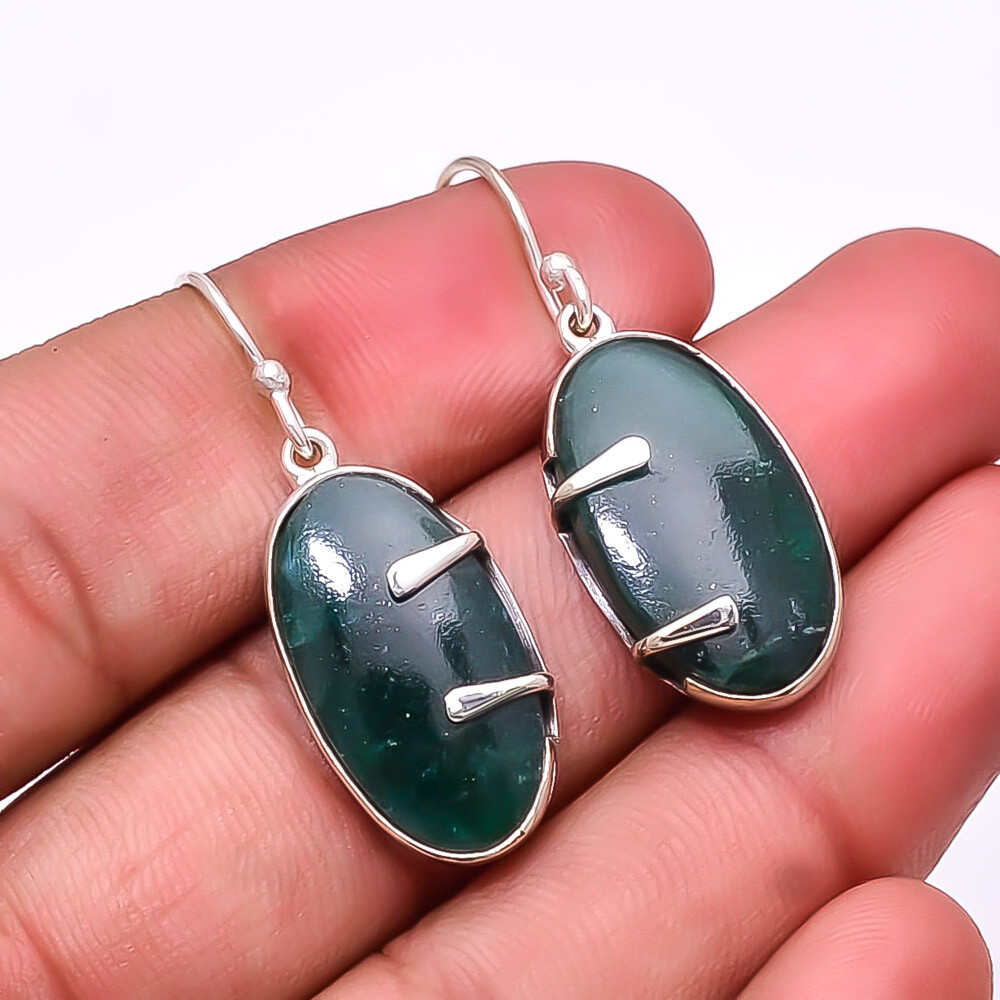 Natural Green Aventurine -India Gemstone 925 Sterling Silver Earring 1.56